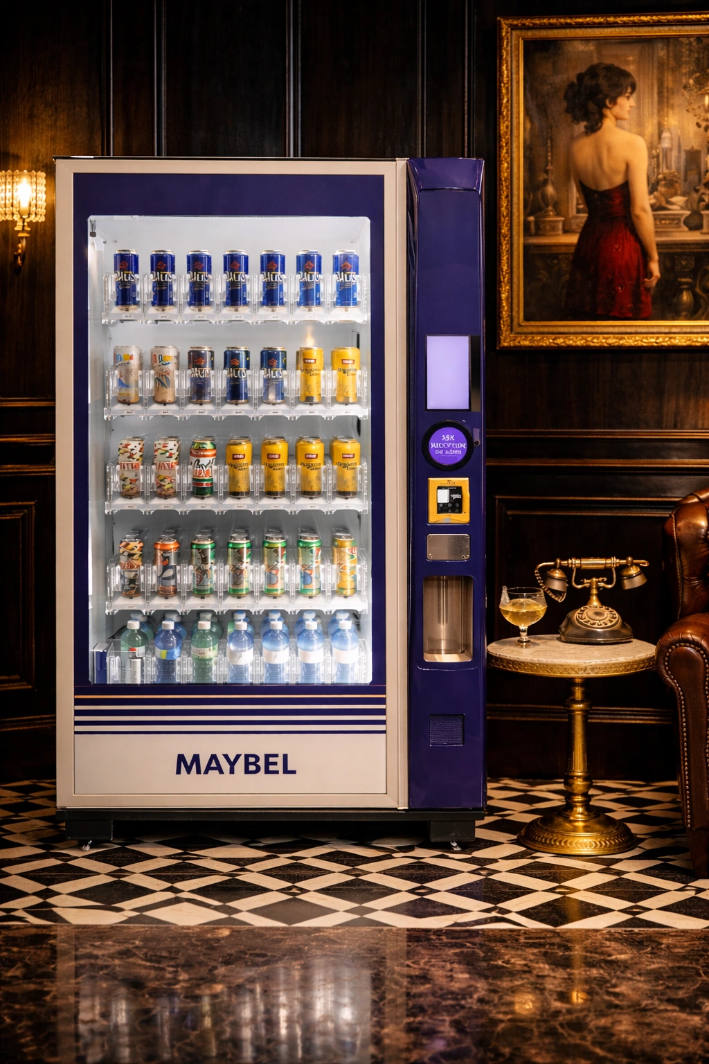 Maybel beer and alcohol vending machine with visible drinks in an elegant hospitality setting